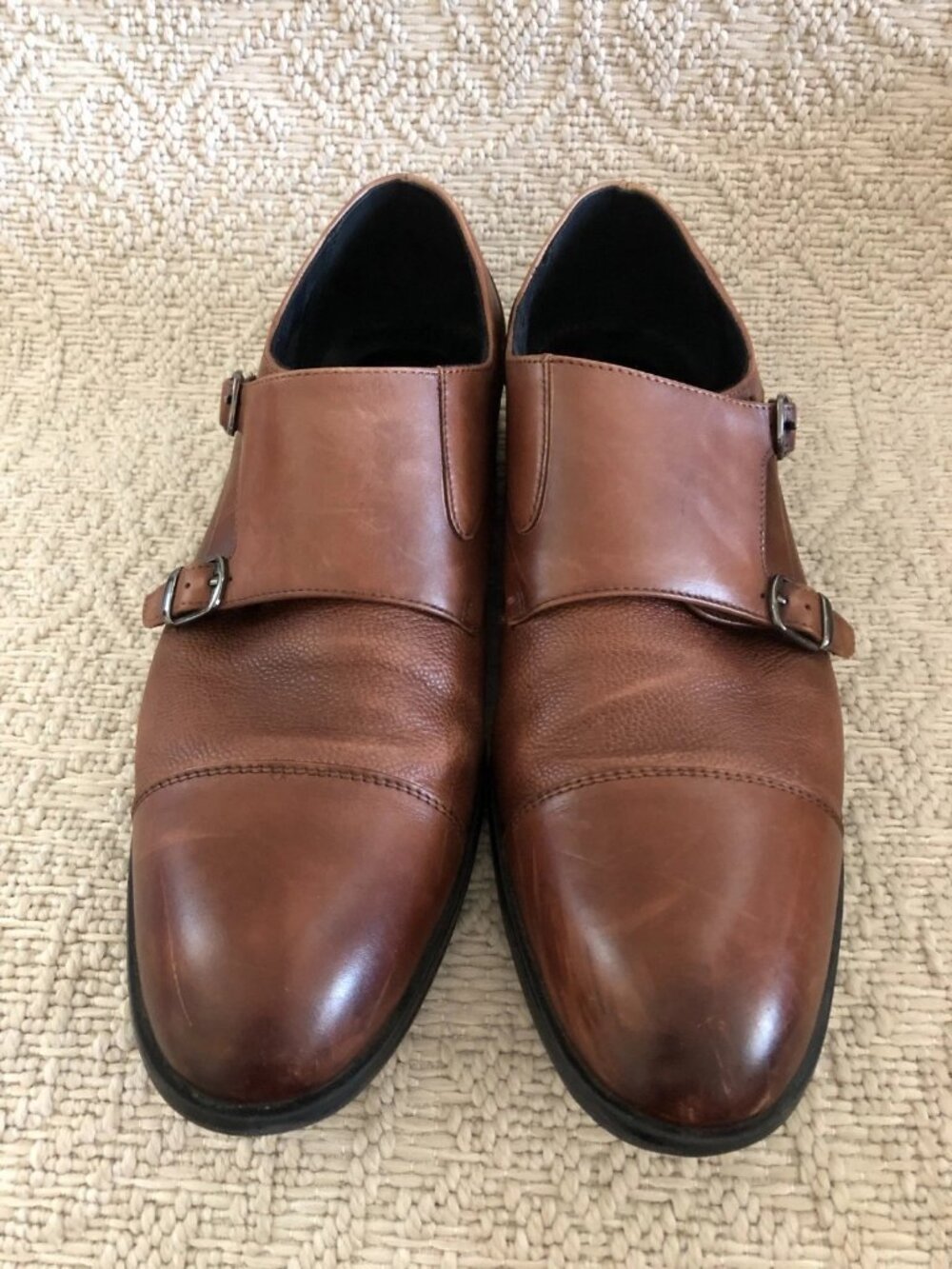 Alfani Mens Luxton Textured Double Monk Cap-Toe Loafers Brown 12M